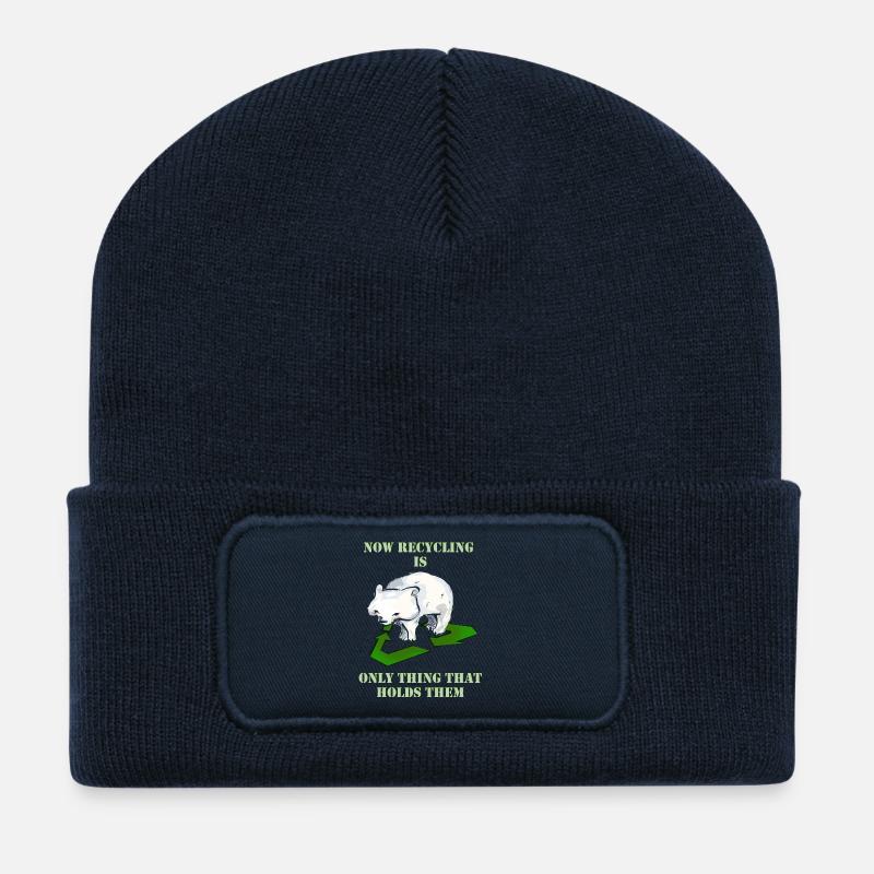 Signe écologique de l’ours polaire - Beanie recyclé à patch - bleu marine
