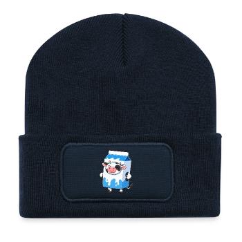 Cow in Milk Carton Cartoon - Recycled Patch Beanie - french navy - Front