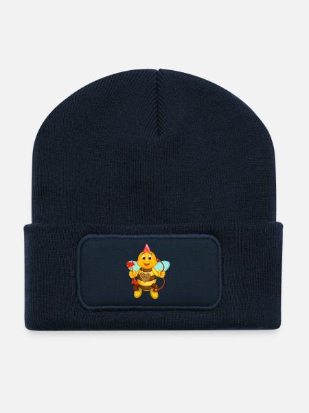 Valentinsbiene mit Schleife und Herz - Recycelte Patch Beanie - French Navy