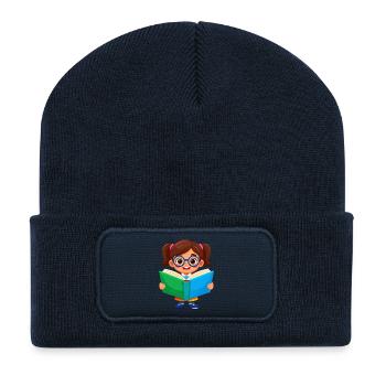 Petit rat de bibliothèque avec des lunettes et un livre – Kawaii Comic - Beanie recyclé à patch - bleu marine - Devant