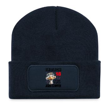 Endlich 18: Strauß Vogel Geburtstag Birthday - Recycelte Patch Beanie - French Navy - Vorne