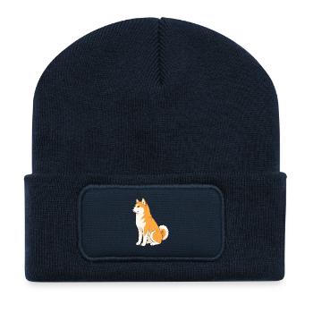 Illustration joyeuse de Shiba Inu - Beanie recyclé à patch - bleu marine - Devant