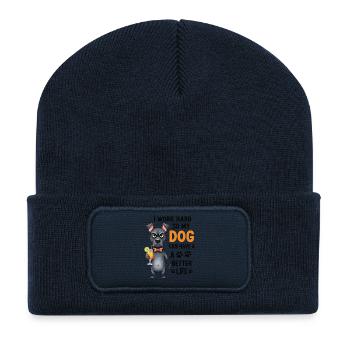 Hustling For The Hound - Cadeau drôle de chien - Beanie recyclé à patch - bleu marine - Devant