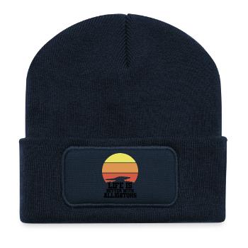 Alligator Silhouette Sonnenuntergang - Recycelte Patch Beanie - French Navy - Vorne