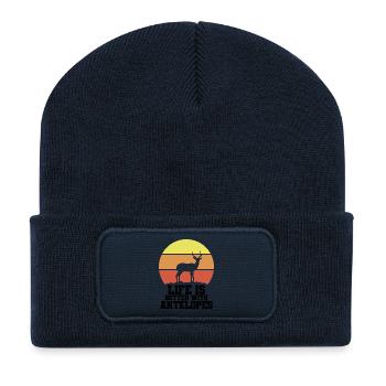 Antelope Vintage Safari Humor Saying - Recycled Patch Beanie - french navy - Front
