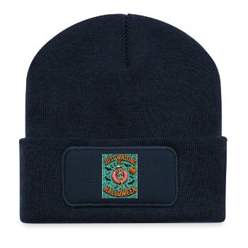 Waiting for Halloween Skeleton Hallloween Anticipation - Recycled Patch Beanie - french navy - Front