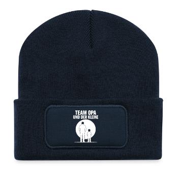 Team Opa und der Kleine – Familien Silhouette Art - Recycelte Patch Beanie - French Navy - Vorne