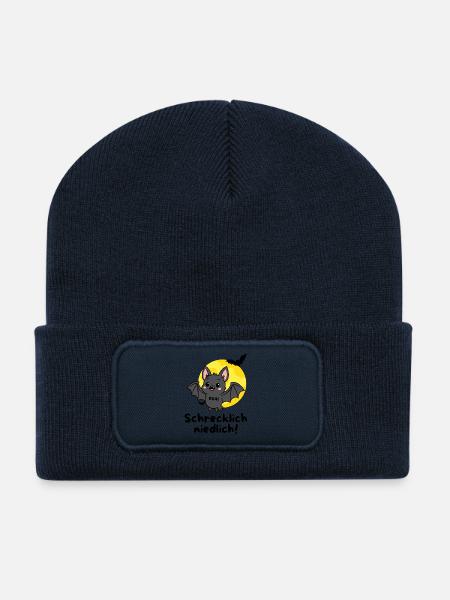 Schrecklich Niedlich – Süße Halloween Fledermaus - Recycelte Patch Beanie - French Navy