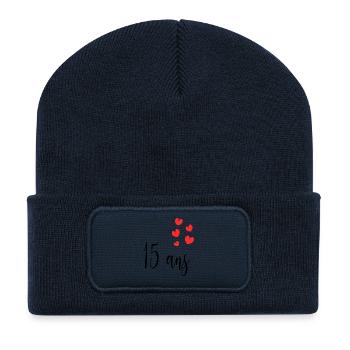 15. 15 ANS. 15e ANNIVERSAIRE. ANNIVERSAIRE 15 ANS. - Beanie recyclé à patch - bleu marine - Devant