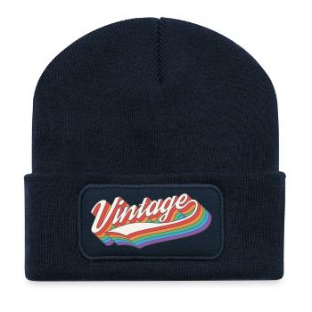 Vintage - Beanie recyclé à patch - bleu marine - Devant