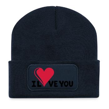 I LOVE YOU - Je t'aime - Saint-Valentin - Beanie recyclé à patch - bleu marine - Devant