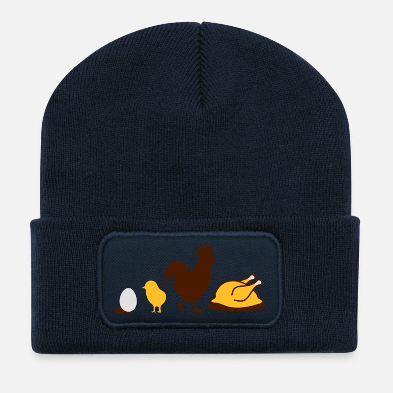 Ei,Küken,Hahn und Hähnchen-Geflügel Evolution - Recycelte Patch Beanie - French Navy