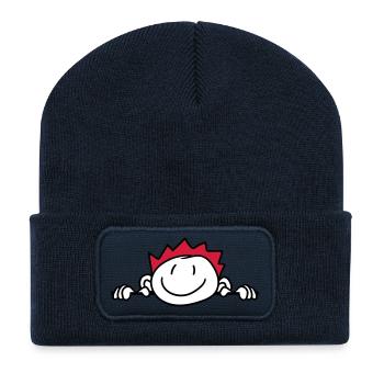 cache mur mur face face tête enfant peint kri - Beanie recyclé à patch - bleu marine - Devant