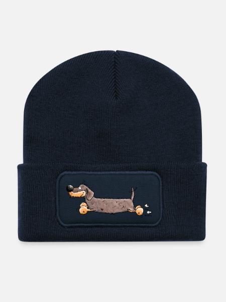 Drôle Dachshund - Beanie recyclé à patch - bleu marine