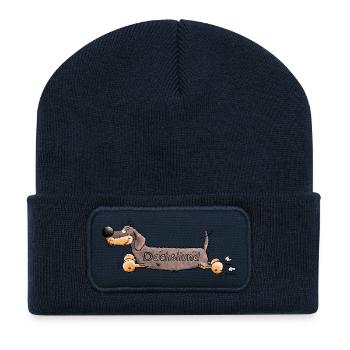 Niedlicher Dackel - Recycelte Patch Beanie - French Navy - Vorne