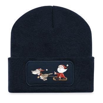 Père Noël avec des traîneaux à chiens I Christmas - Beanie recyclé à patch - bleu marine - Devant