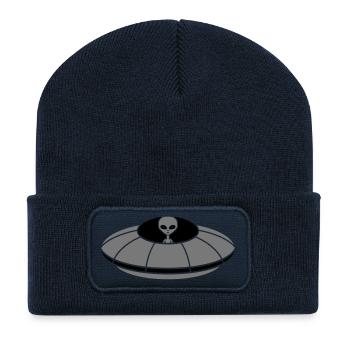 alien gray cool aliens Ufo blue flying saucer - Recycled Patch Beanie - french navy - Front