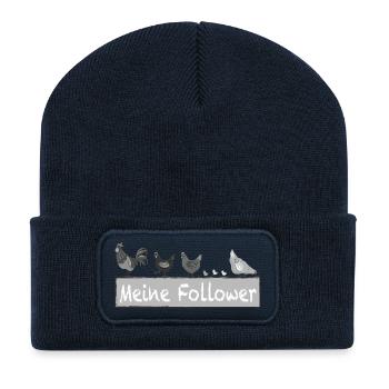 Meine Follower - Hühner Hahn - Recycelte Patch Beanie - French Navy - Vorne