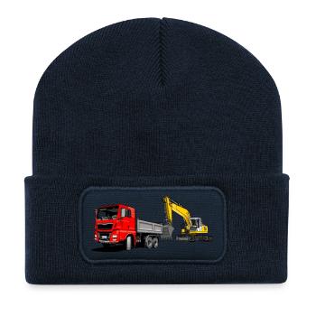 Lastauto mit Bagger - Recycelte Patch Beanie - French Navy - Vorne