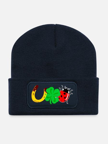 Trèfle fer à cheval porte-bonheur Coccinelle - Beanie recyclé à patch - bleu marine
