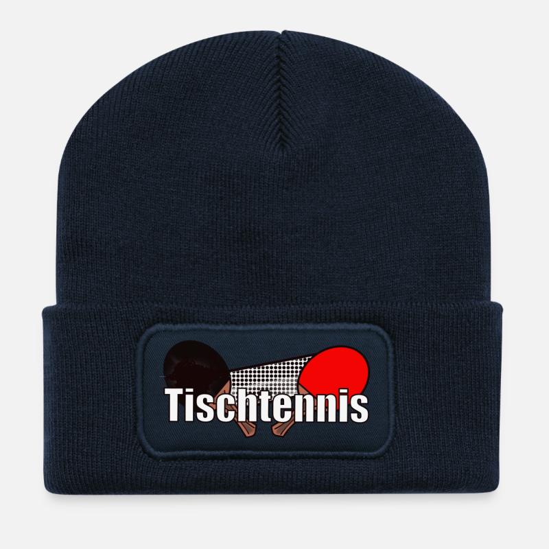 Tischtennis Collage mit Schlägern - Recycelte Patch Beanie - French Navy