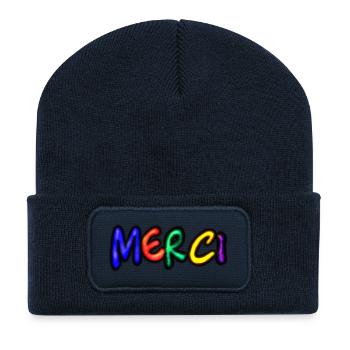 MERCI. MAÎTRESSE. MAÎTRE. MERCI MAÎTRESSE. CADEAU - Beanie recyclé à patch - bleu marine - Devant