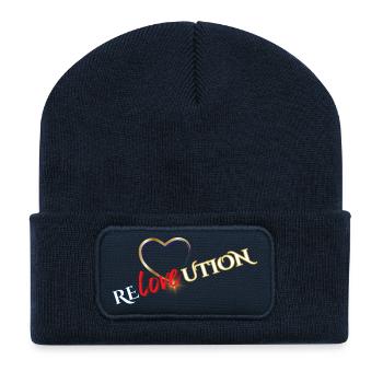 Liebevolution Herzrose Typo - Recycelte Patch Beanie - French Navy - Vorne