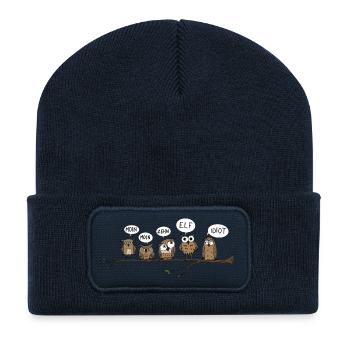 moin eulen lustig tier illustration morgen hamburg - Recycelte Patch Beanie - French Navy - Vorne