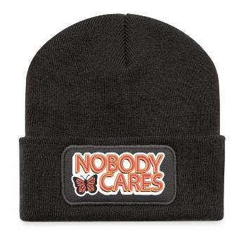 Nobody Cares – Sarcastic Lettering - Recycled Patch Beanie - dark grey - Front