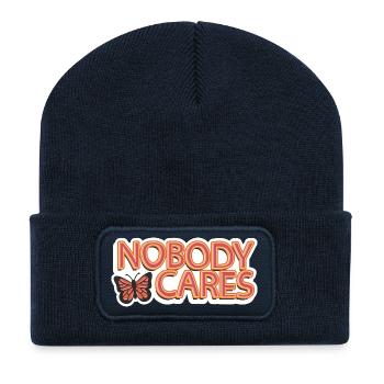 Nobody Cares – Sarcastic Lettering - Recycled Patch Beanie - french navy - Front