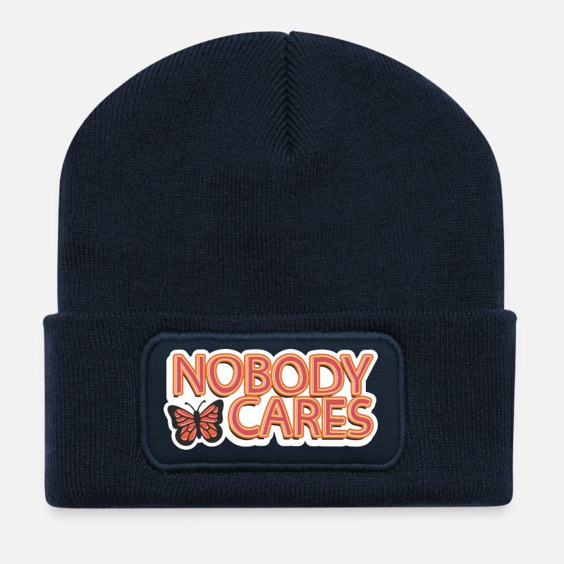 Nobody Cares – Sarkastischer Schriftzug - Recycelte Patch Beanie - French Navy