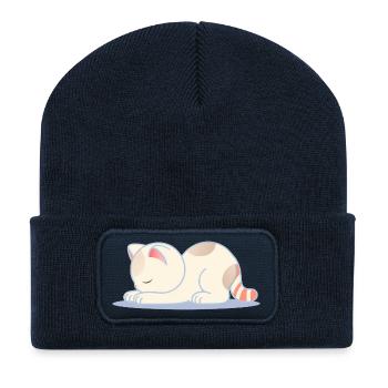Schlafende Katze – Design für innere Ruhe - Recycelte Patch Beanie - French Navy - Vorne