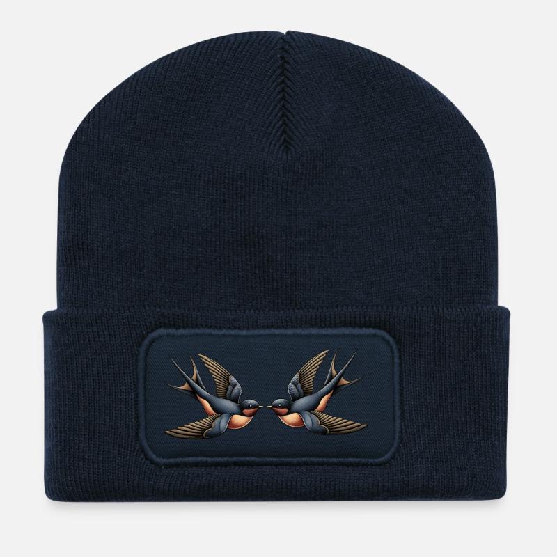 Schwalben – Rockabilly - Recycelte Patch Beanie - French Navy