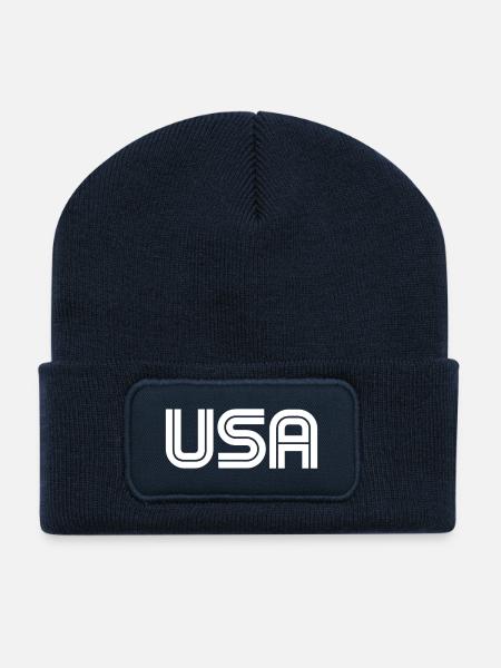 USA Logo - Slogan - United States of America - Recycelte Patch Beanie - French Navy