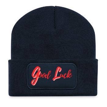 Good Luck Design in Calligraphic Style - Recycled Patch Beanie - french navy - Front