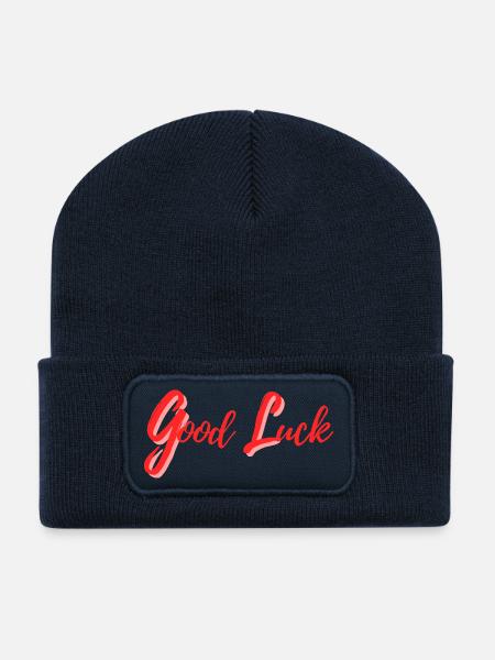 Design de Bonne Chance en Style Calligraphique - Beanie recyclé à patch - bleu marine