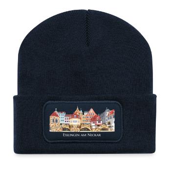 Horizon coloré de la ville d'Esslingen am Neckar - Beanie recyclé à patch - bleu marine - Devant