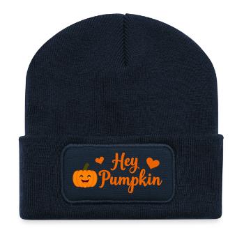 Hey Pumpkin süße Herbst-Design - Recycelte Patch Beanie - French Navy - Vorne