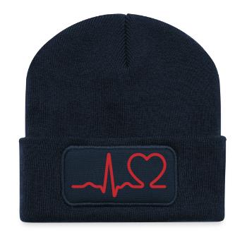 EKG-Herzschlaglinien-Symbol - Recycelte Patch Beanie - French Navy - Vorne