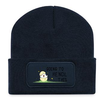 Je vais à la Chouette, cette poule à œufs et poule à jeu de mots - Beanie recyclé à patch - bleu marine - Devant