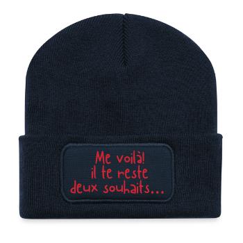 Hier bin ich, du hast noch zwei Wünsche – Humor - Recycelte Patch Beanie - French Navy - Vorne
