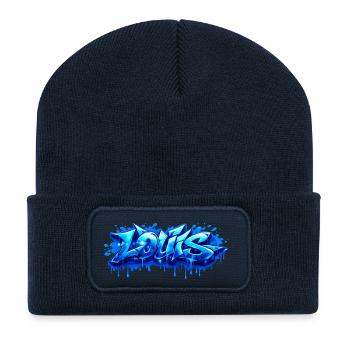 Graffiti LOUIS Name Gift Ideal Printable - Recycled Patch Beanie - french navy - Front