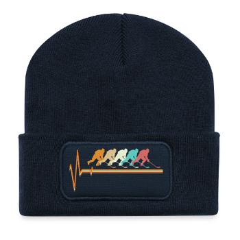 Icey Hockey Heartbeat ECG Pulse Retro Player Gift - Recycled Patch Beanie - french navy - Front