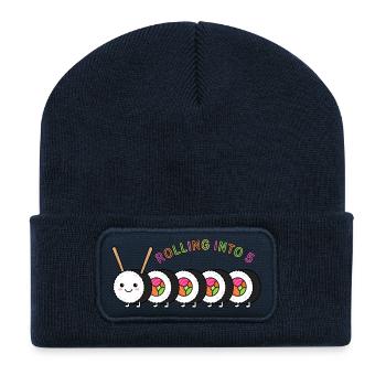 Arriver à 5 anniversaires de sushi - Beanie recyclé à patch - bleu marine - Devant