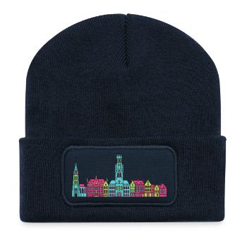 Tour du clocher de la skyline de la ville de Bruges Art moderne - Beanie recyclé à patch - bleu marine - Devant