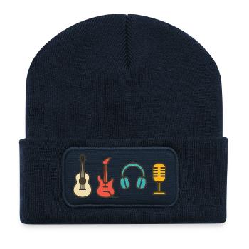 Notes musicales : Cadeau de conception rythmique et rythmique - Beanie recyclé à patch - bleu marine - Devant