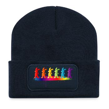 Colorful Bunnies Silhouette Rainbow Kids Motif - Recycled Patch Beanie - french navy - Front
