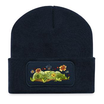 Blumen - Recycelte Patch Beanie - French Navy - Vorne