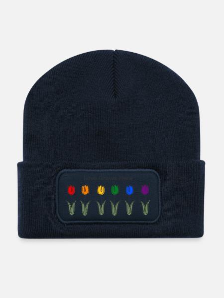 Love grows here-Tulips LGBTQ Pride Rainbow - Recycled Patch Beanie - french navy