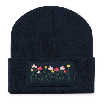 Heart Flowers on Minimal Black - Recycled Patch Beanie - french navy - Front